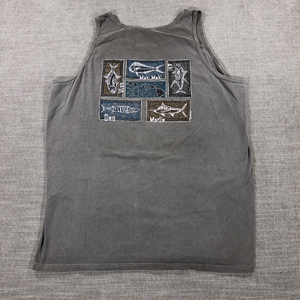 Crazy Shirts Tank Top Mens XL Grey Crater Dyed Hawaii Fishing Fish Excellent